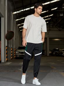 Manfinity Pantalones de cintura con cordón panel lateral - Negro - Ver 5