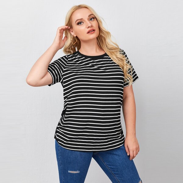 

Plus Striped Print Tee, Black