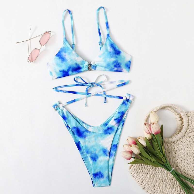 

Tie Dye High Leg Bikini Swimsuit, Blue