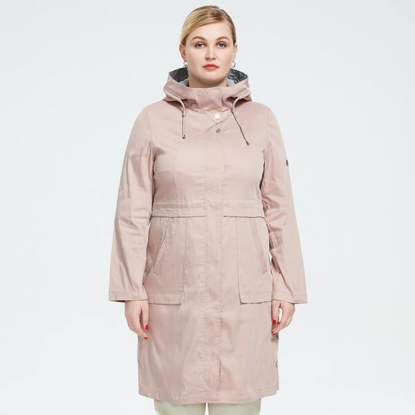 

Astrid Plus Slant Pocket Drawstring Hooded Coat, Pastel baby pink