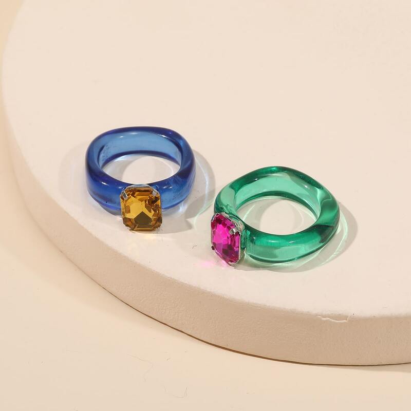 

2pcs Rhinestone Heart Decor Ring, Multicolor