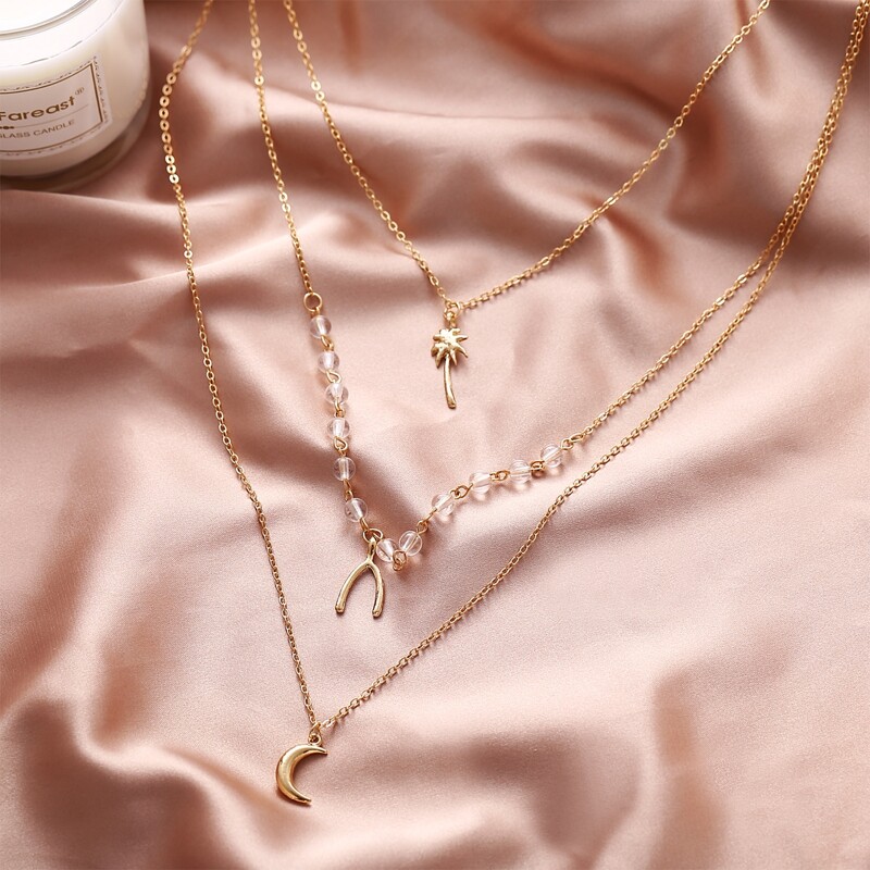 

Moon & Tree Decor Layered Chain Necklace, Gold