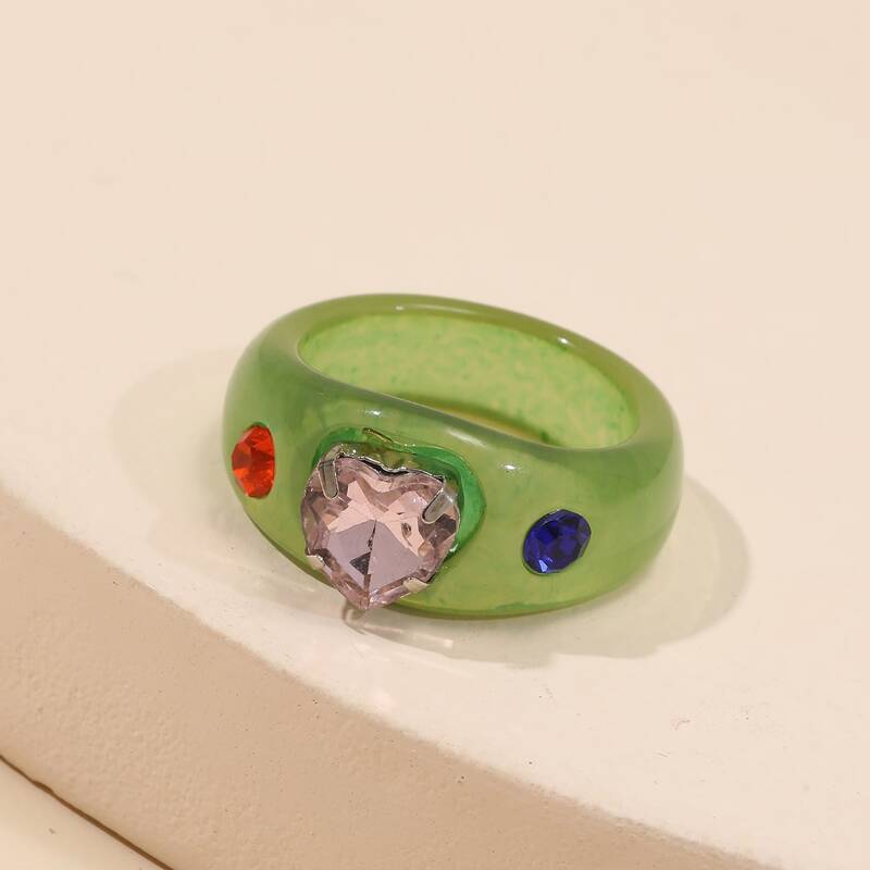 

Heart Decor Ring, Green