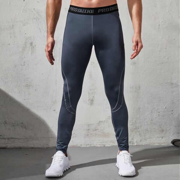 

Men Letter Graphic Sport Tights, Grey