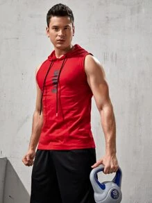 Manfinity Fitness Boyfriend Style Men's Letter Printed Drawstring Hooded Casual Sports Top School - Red - View 2