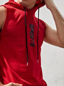 Manfinity Fitness Boyfriend Style Men's Letter Printed Drawstring Hooded Casual Sports Top School - Red - View 3