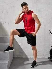 Manfinity Fitness Boyfriend Style Men's Letter Printed Drawstring Hooded Casual Sports Top School - Red - View 4