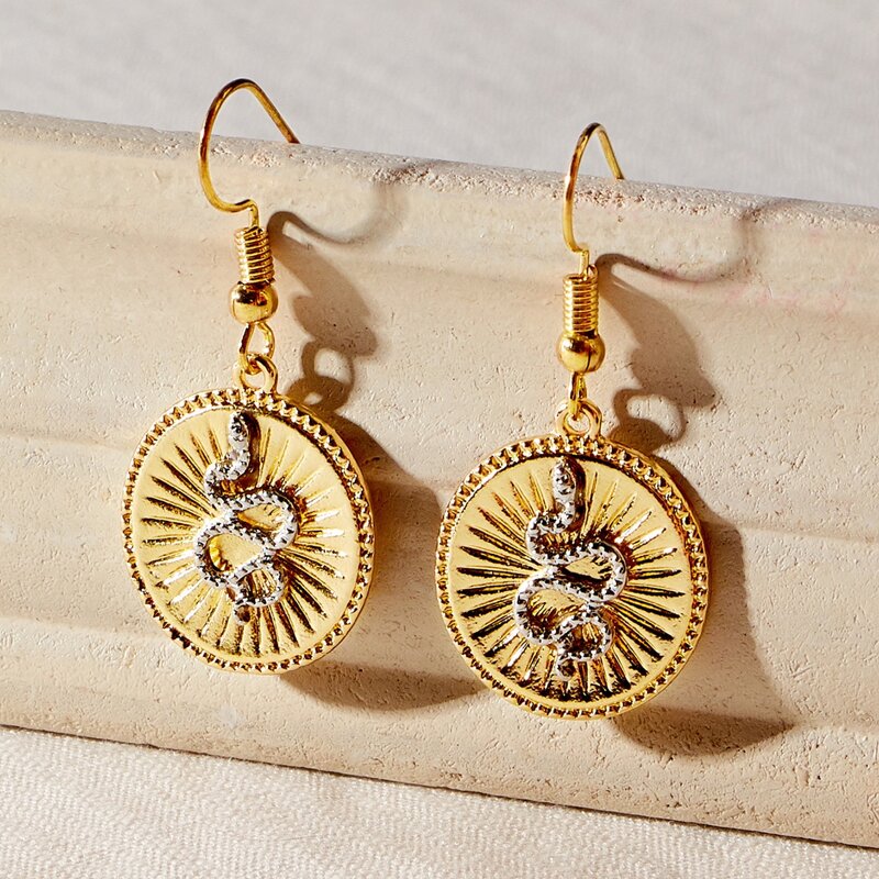 

Snake Circle Drop Earrings, Gold