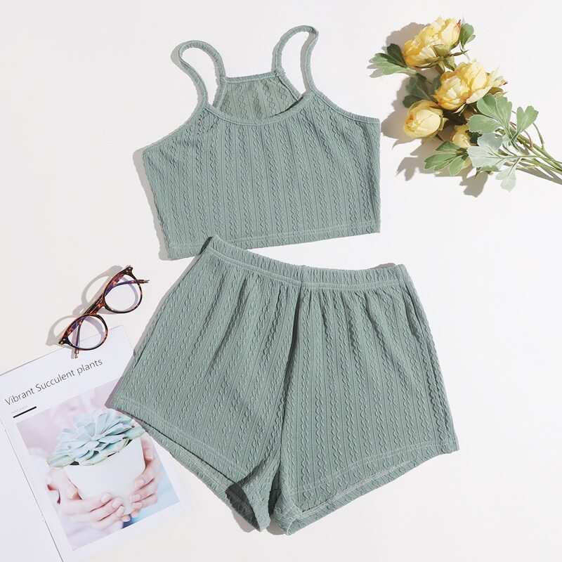 

Textured Solid Lounge Set, Mint green
