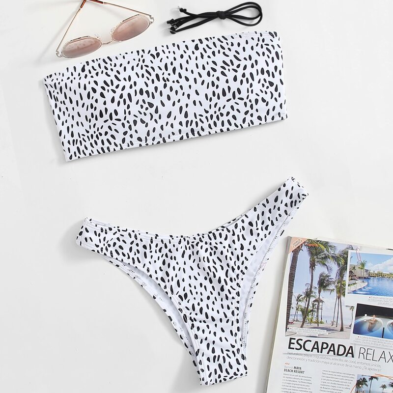 

Dalmatian High Cut Bikini Swimsuit, Black and white