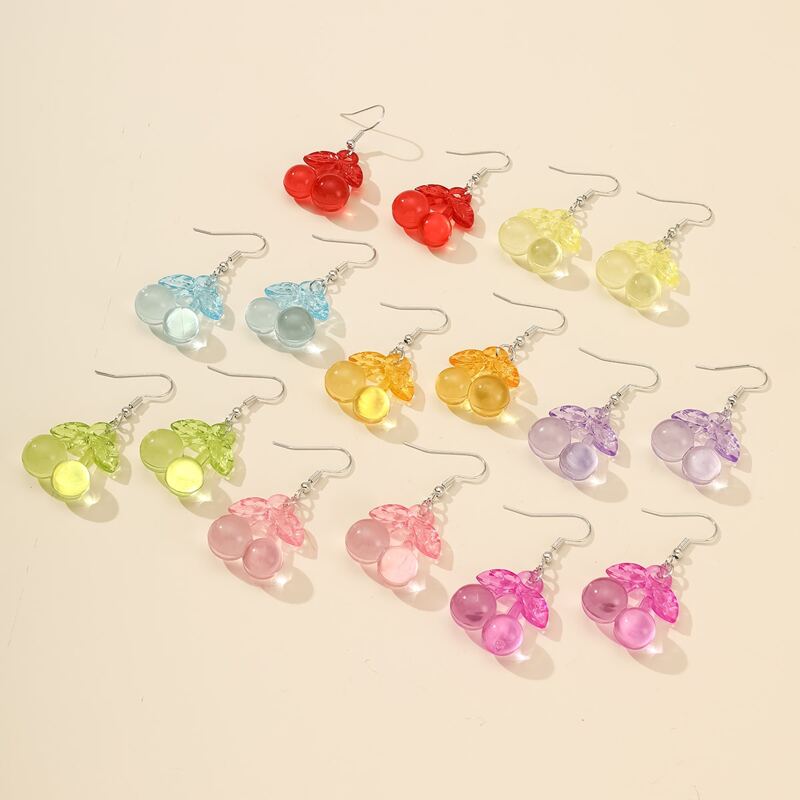 

8pairs Clear Cherry Drop Earrings, Multicolor