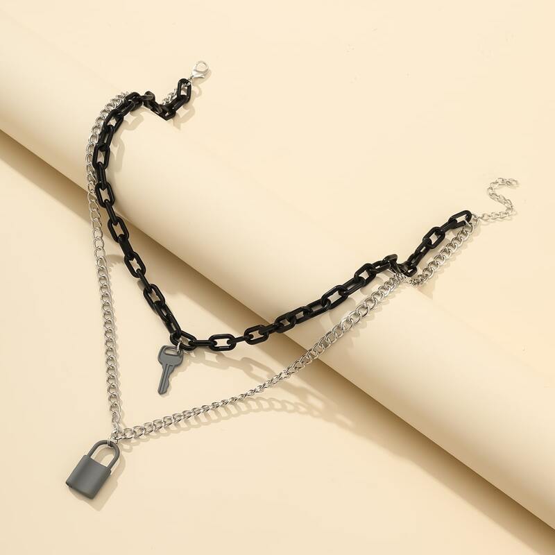 

Colorblock Key & Lock Layered Necklace, Multicolor
