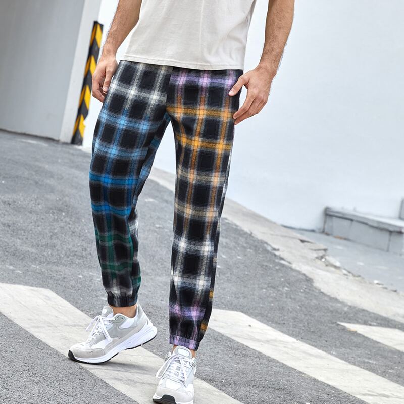 

Guys Plaid Drawstring Waist Pants, Multicolor
