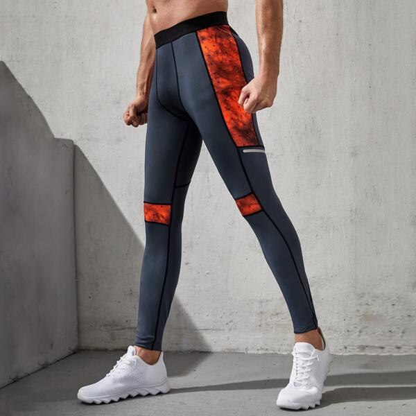 

Men Contrast Panel Sports Leggings, Dark grey