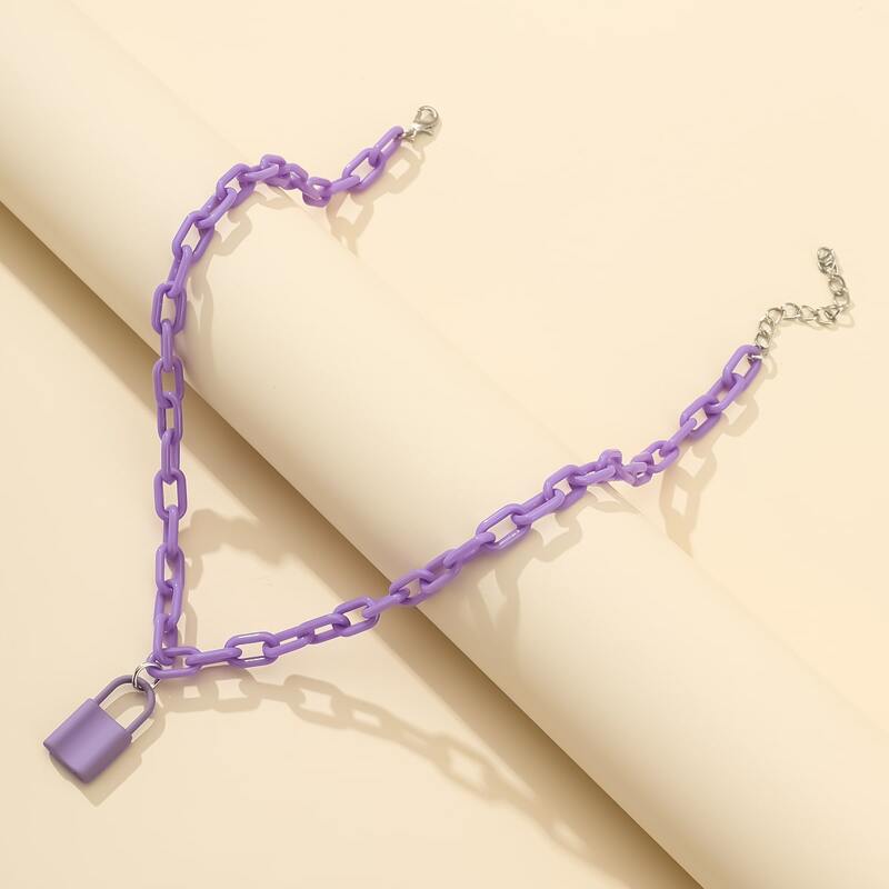 

Lock Pendant Necklace, Mauve purple