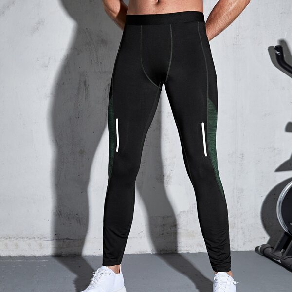 

Men Contrast Panel Sports Leggings, Black