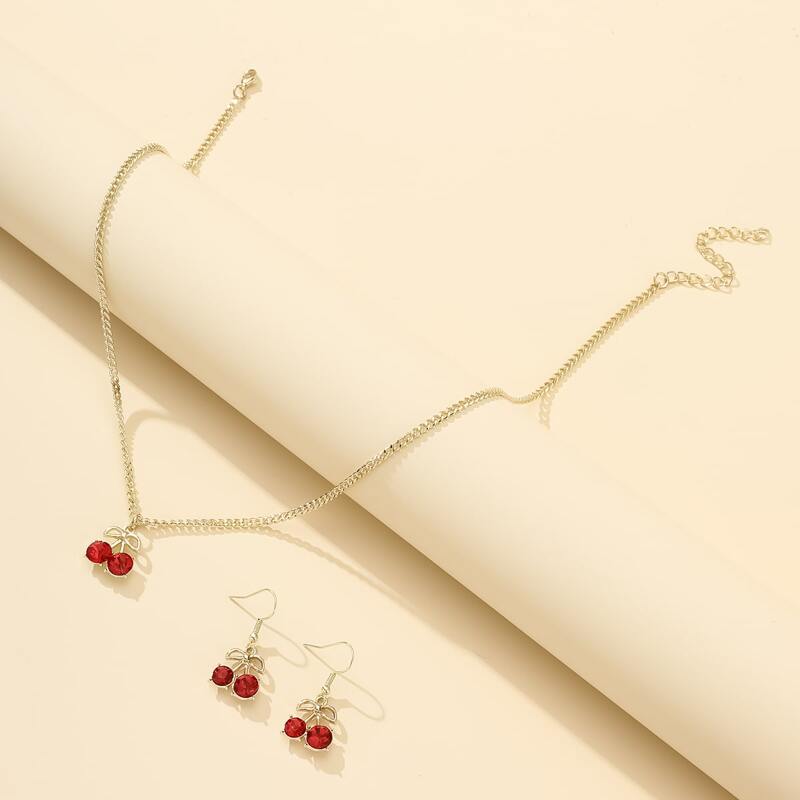 

3pcs Rhinestone Cherry Jewelry Set, Red
