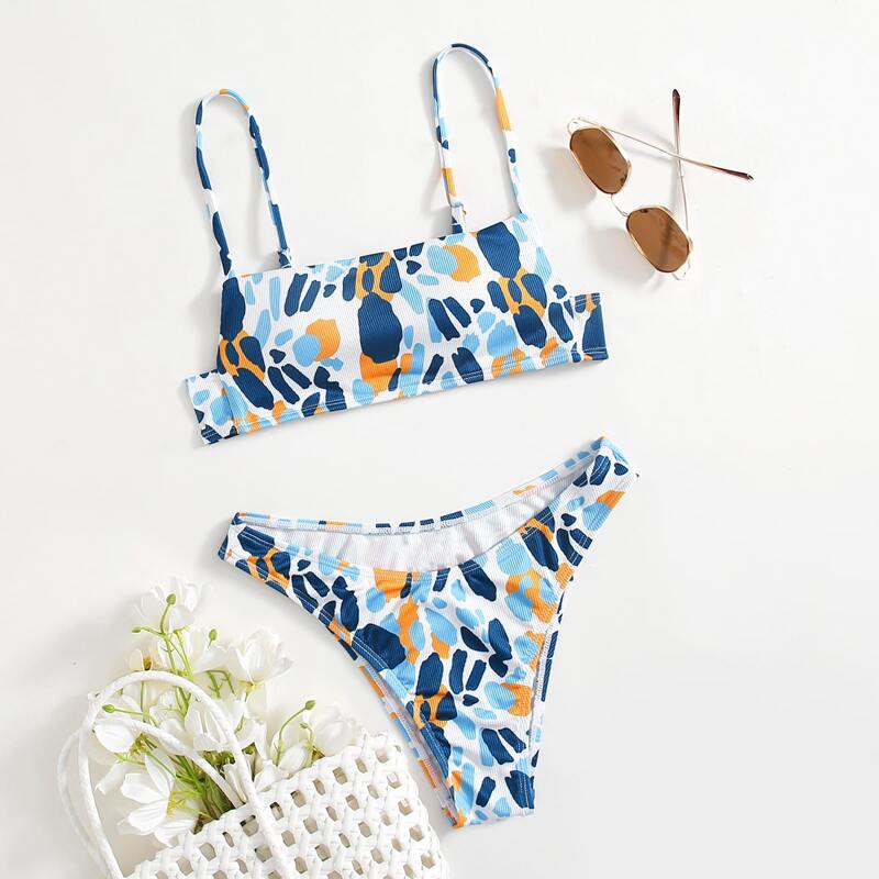 

All Over Print High Cut Bikini Swimsuit, Multicolor