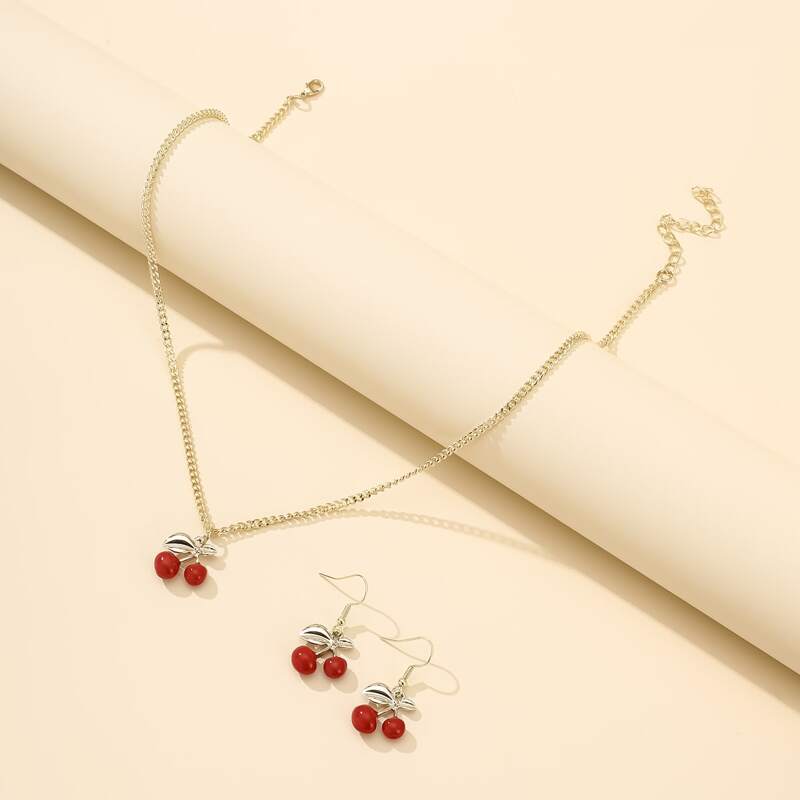 

3pcs Cherry Jewelry Set, Red