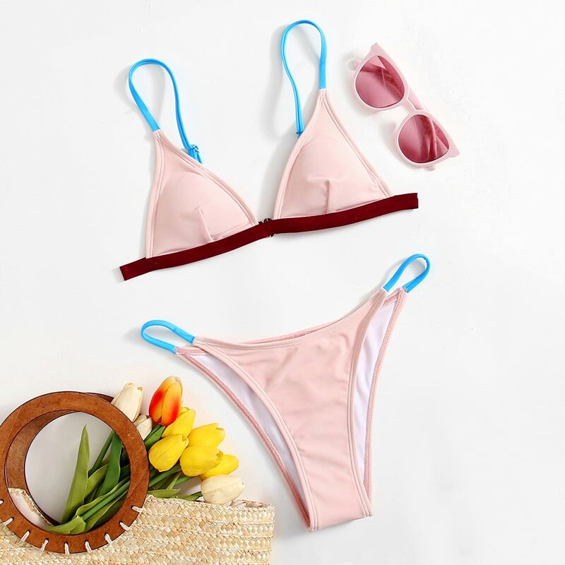 

Colorblock Triangle Bikini Swimsuit, Multicolor