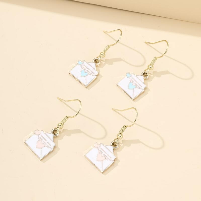 

2pairs Envelope Drop Earrings, Multicolor
