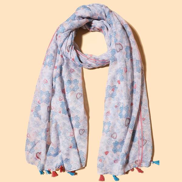 

Ditsy Floral Tassel Charm Scarf, Multicolor