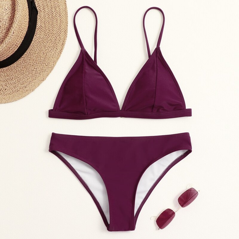 

Solid Triangle Bikini Swimsuit, Purple
