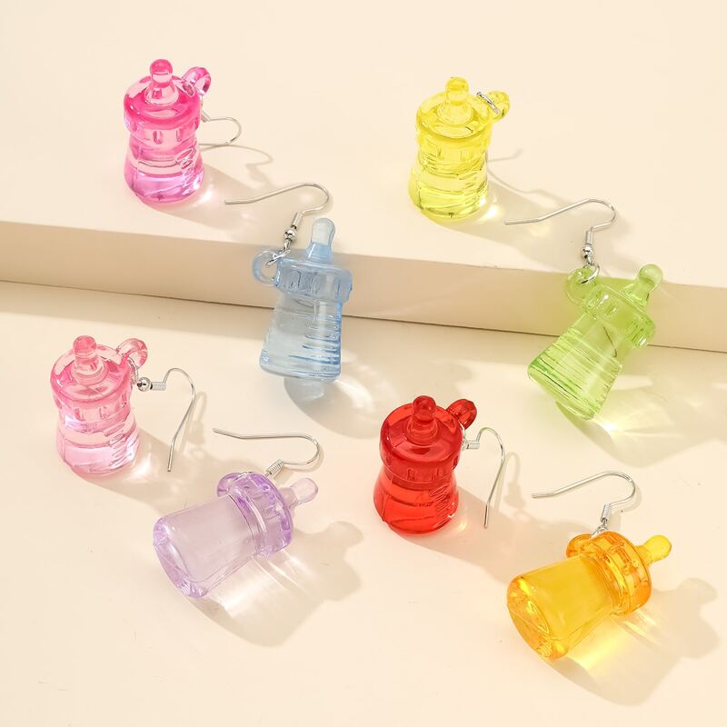 

4pairs Clear Baby Bottle Drop Earrings, Multicolor
