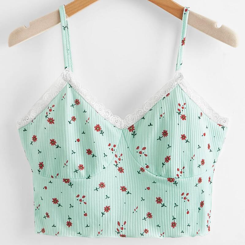 

Ditsy Floral Crop Cami Top, Mint green