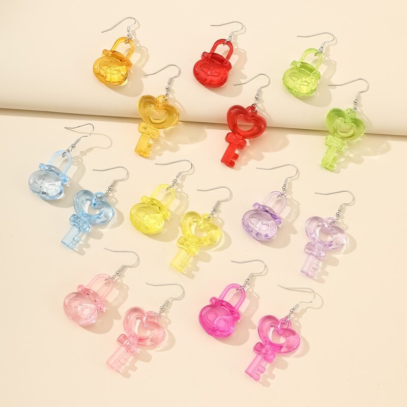 

8pairs Key & Bag Drop Earrings, Multicolor