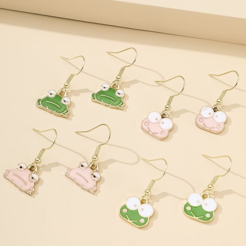 

4pairs Cartoon Frog Drop Earrings, Multicolor