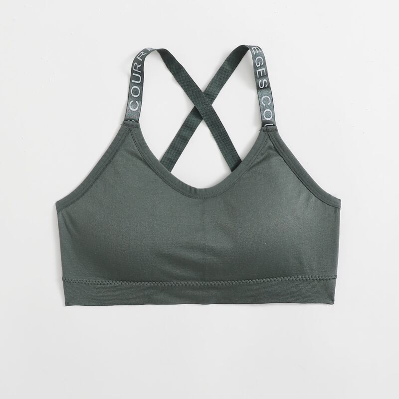 

Letter Print Strap Crisscross Bralette, Green