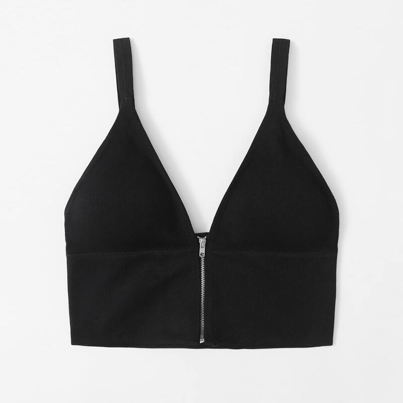

Zip Front Sports Bra, Black