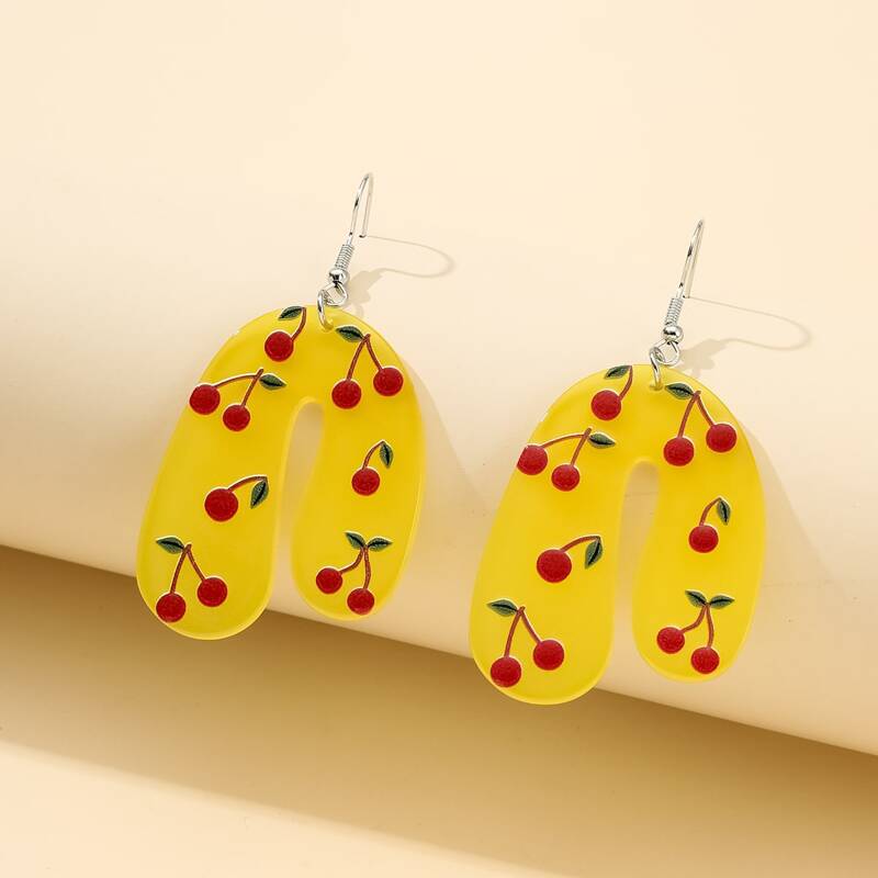 

Cherry Graphic Geo Drop Earrings, Yellow