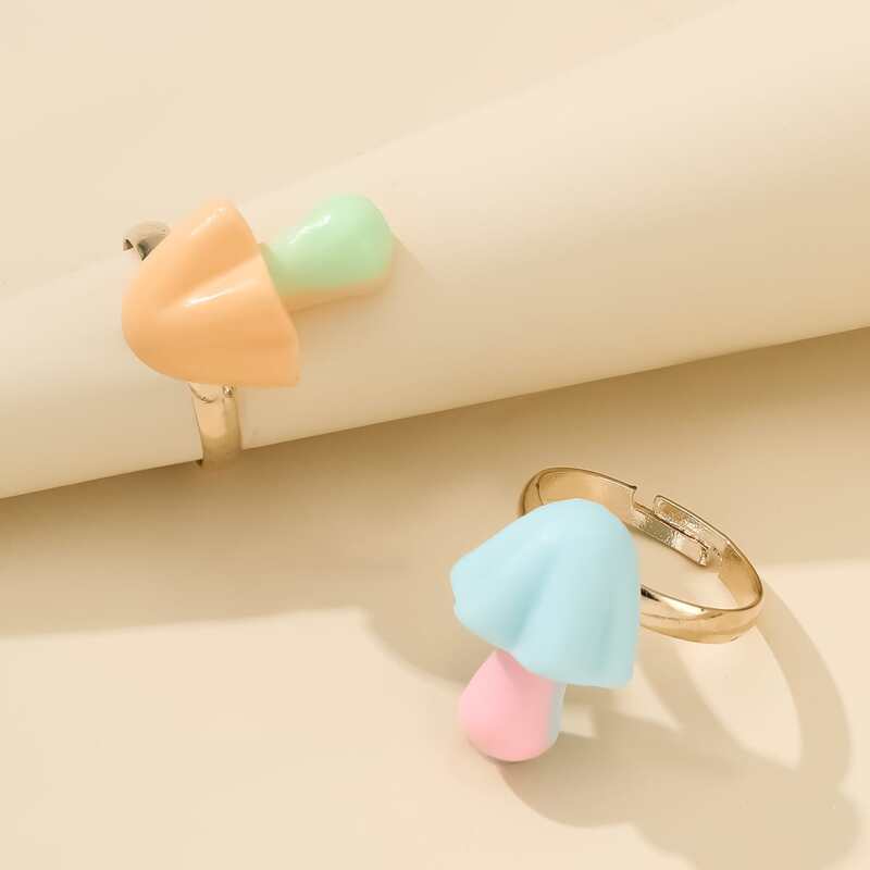 

2pcs Cartoon Mushroom Ring, Multicolor