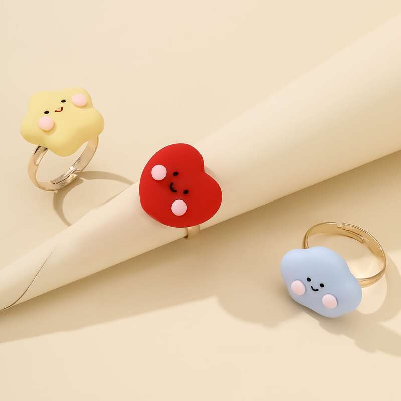 

3pcs Cartoon Ring, Multicolor