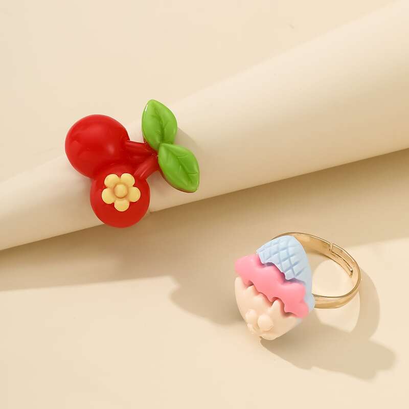

2pcs Ice Cream & Cherry Ring, Multicolor
