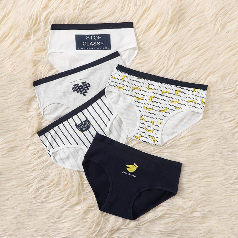 

5pack Banana & Stripe Print Panty Set, Multicolor