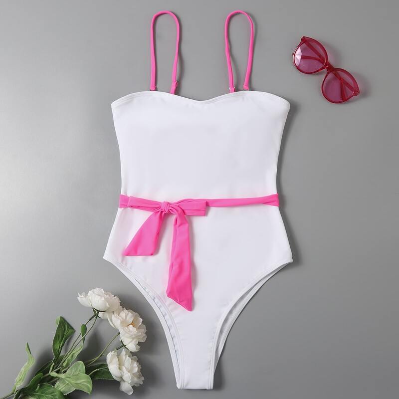 

Tie Front Cami One Piece Swimsuit, White