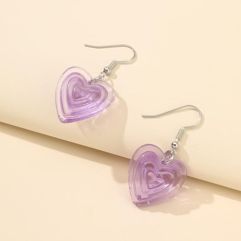 

Clear Heart Drop Earrings, Violet purple
