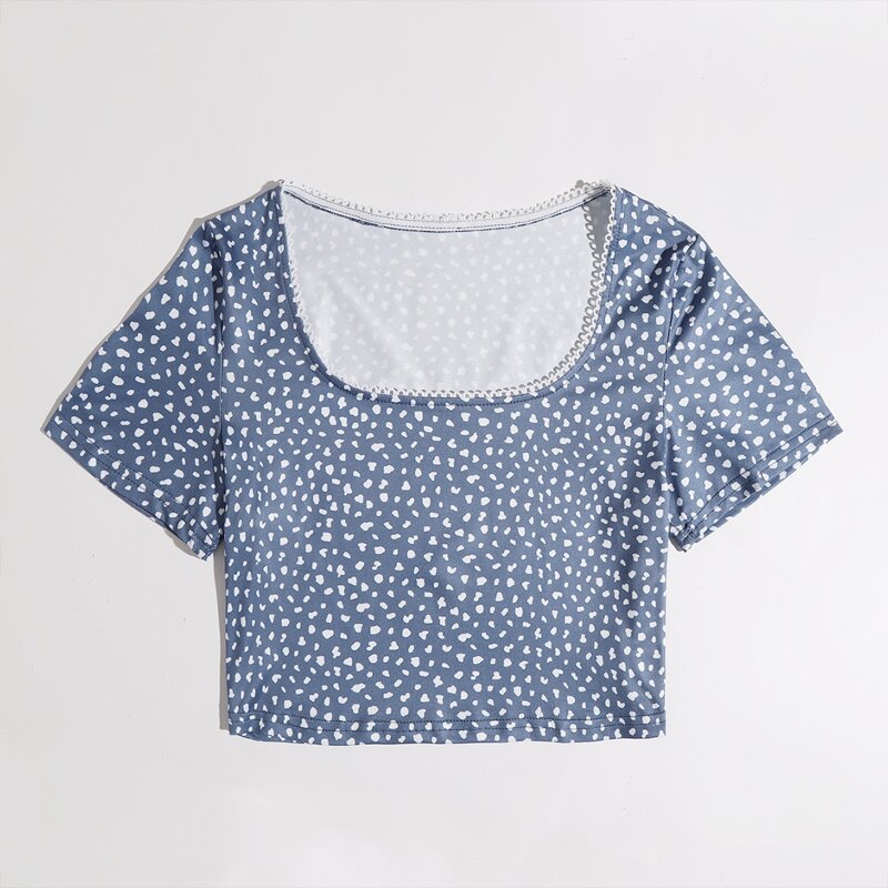 

All Over Print Crop Tee, Dusty blue