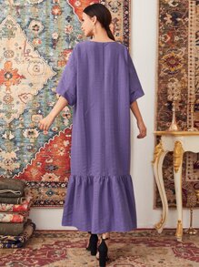 Al Najma 蝙蝠袖荷葉邊下擺素色連衣裙