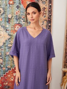 Al Najma 蝙蝠袖荷葉邊下擺素色連衣裙