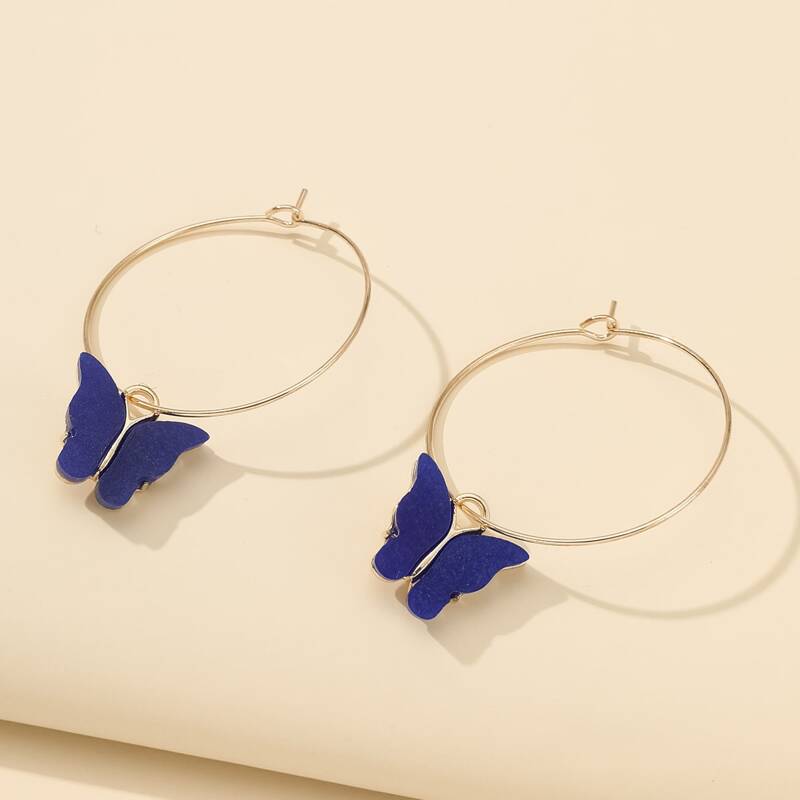 

Butterfly Charm Hoop Earrings, Blue
