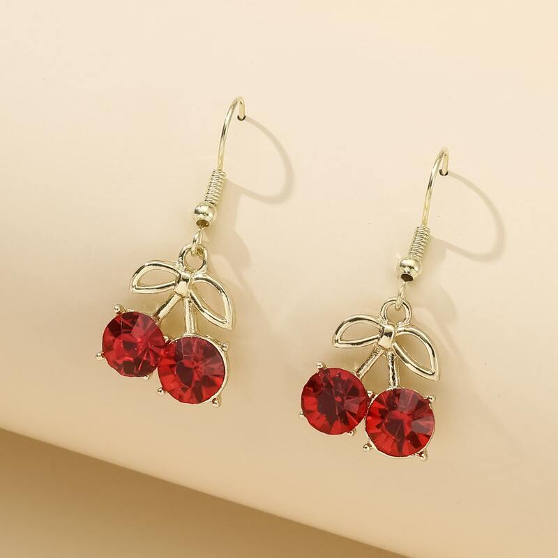 

Rhinestone Cherry Drop Earrings, Red