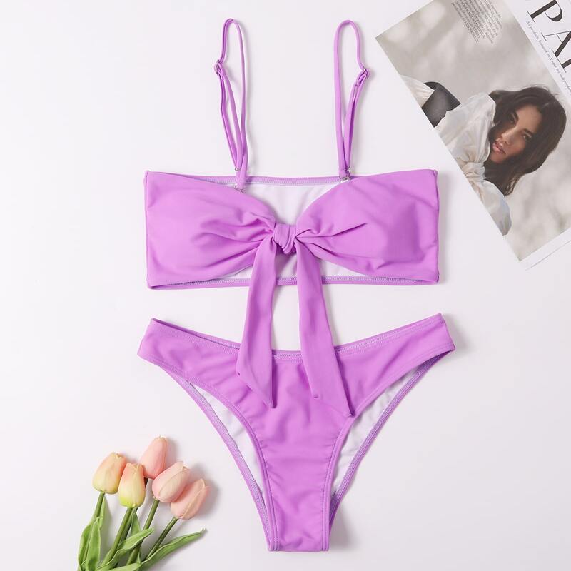 

Knot Front Cami Bikini Swimsuit, Purple