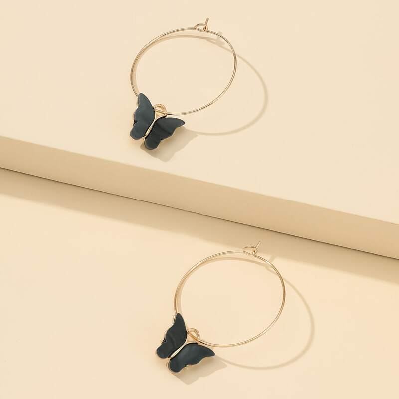 

Butterfly Charm Hoop Earrings, Black