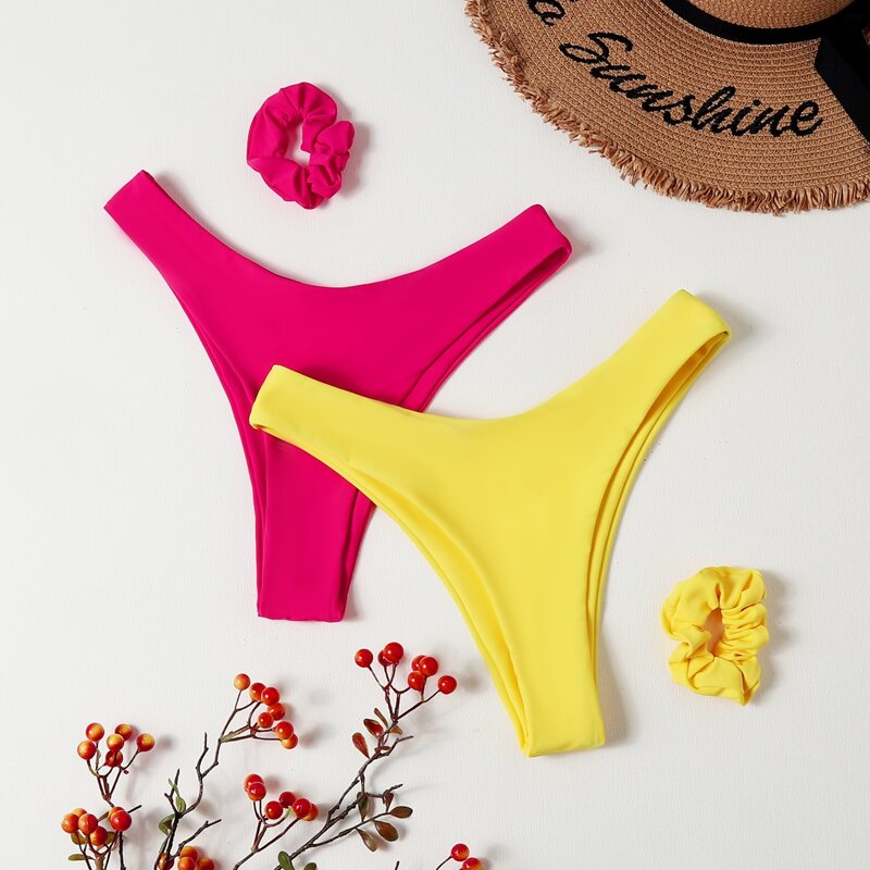 

2pack High Leg Bikini Bottom & 2pack Scrunchie, Multicolor