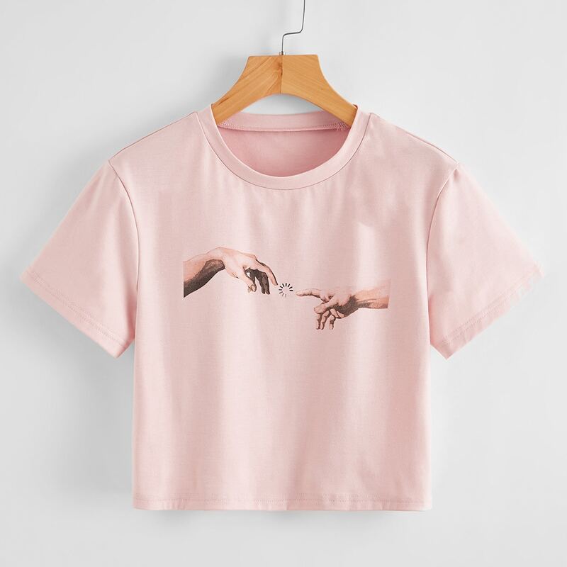 

Hand Graphic Crop Tee, Baby pink