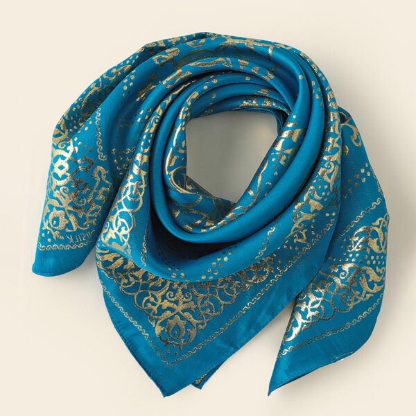 

Silk Jacquard Scarf, Blue
